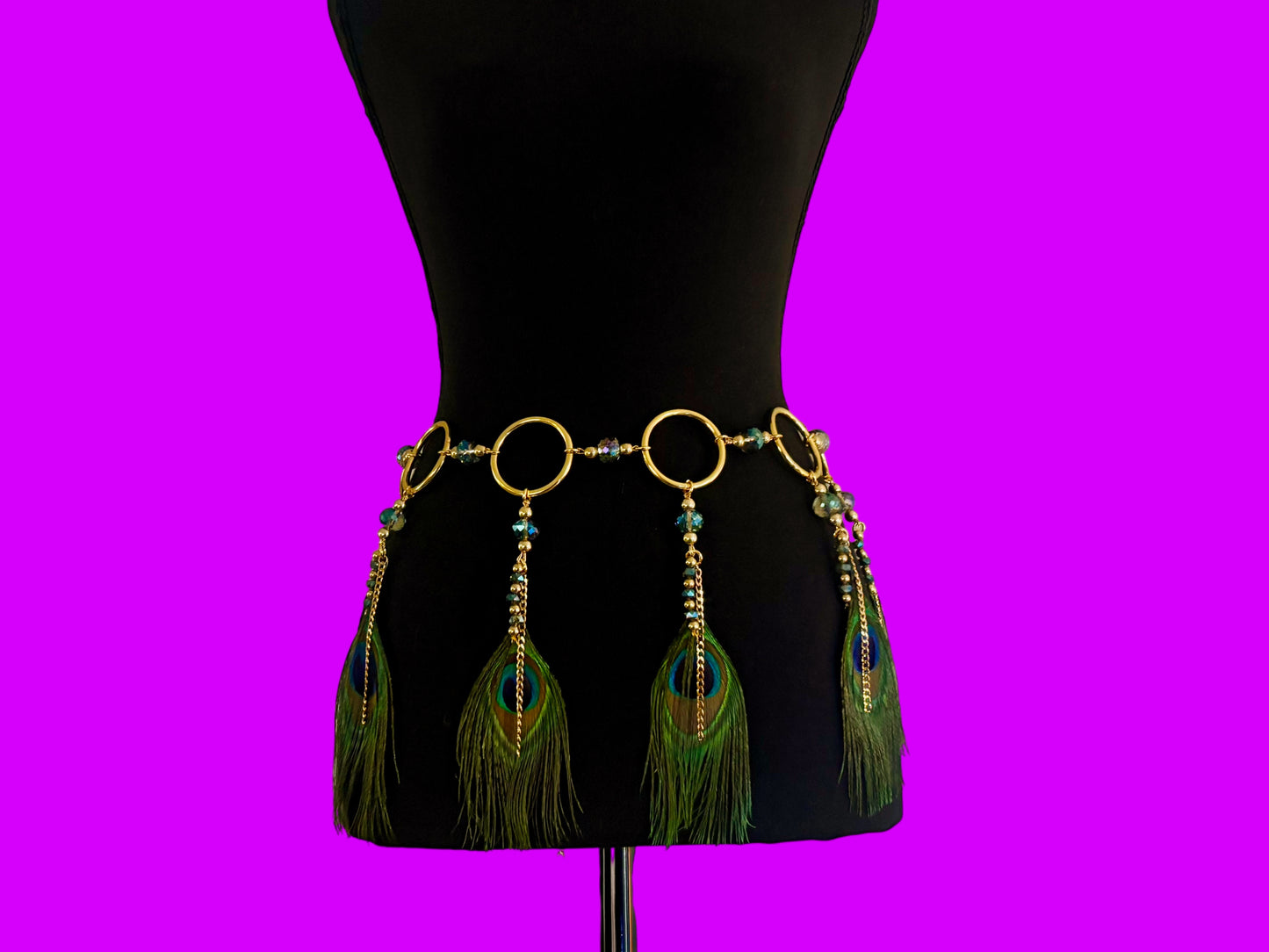 Beaded feather belt- peacock or brown