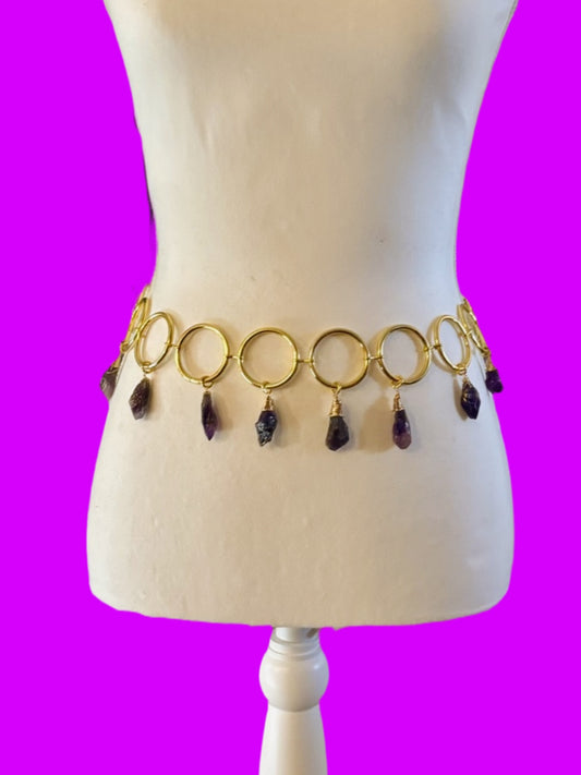 purple & gold crystal ring belt
