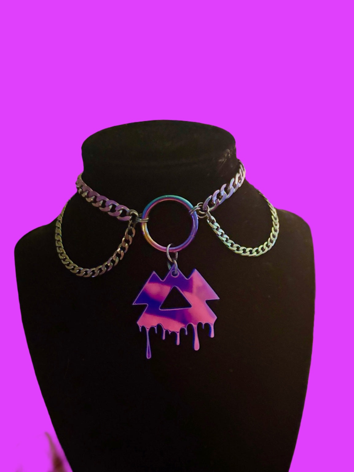 Customizable violet holographic stainless steel choker