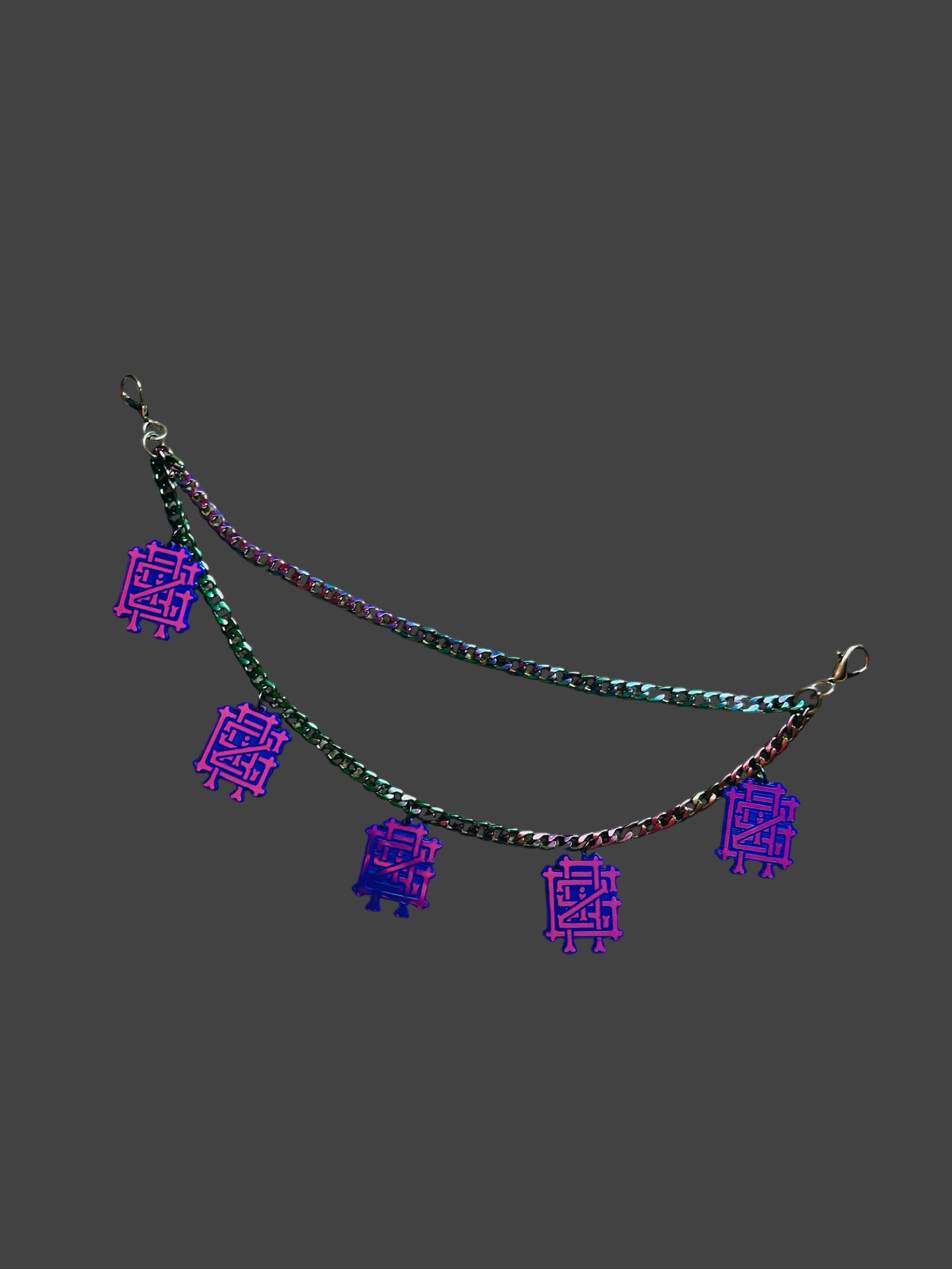 Customizable violet holographic stainless steel/acrylic belt loop chain