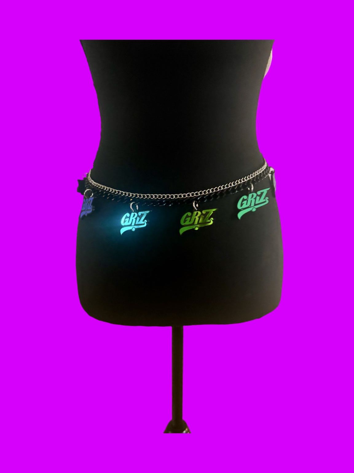 Customizable teal holographic chain belt
