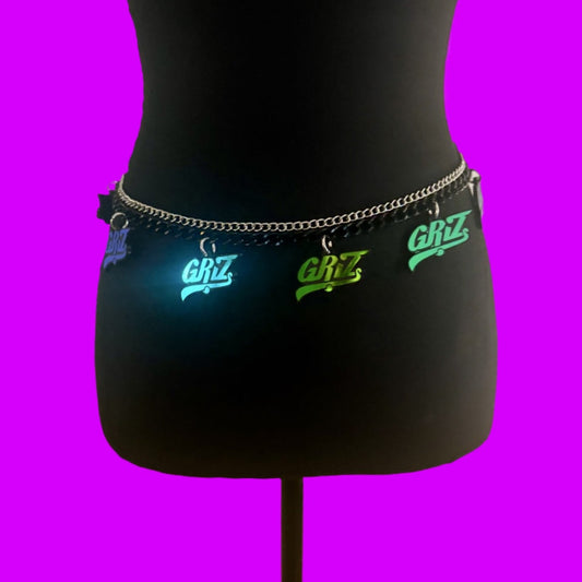 Custom teal holographic chain belt