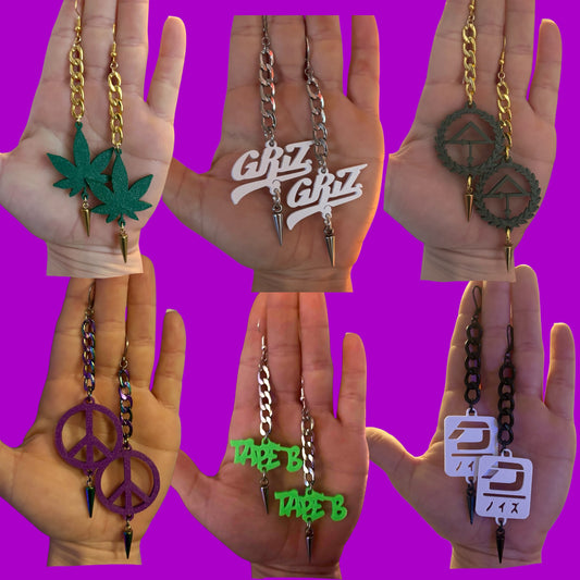 Custom stainless steel studded chain link earrings-3D printed charms