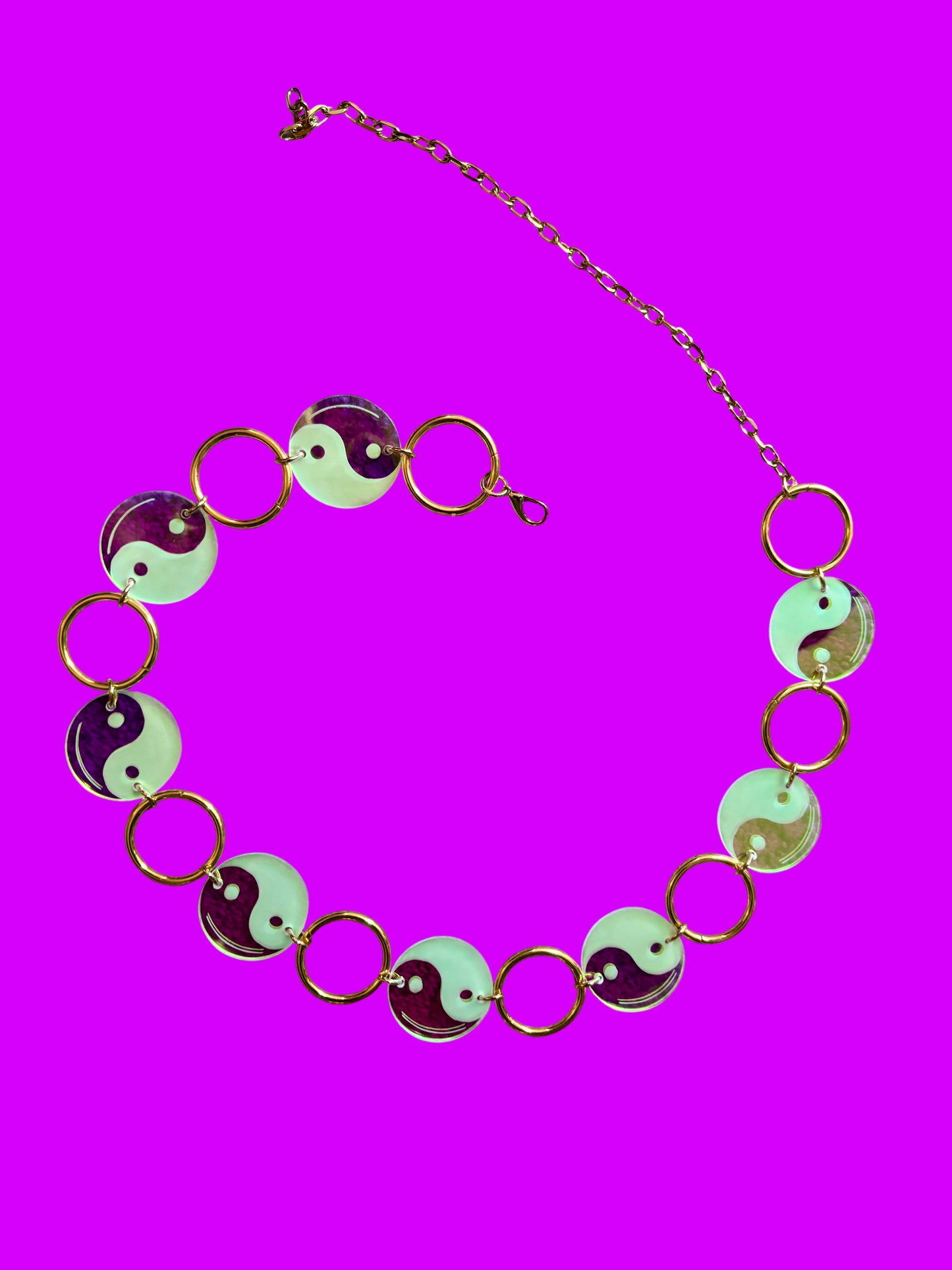 Yin yang smiley customizable acrylic metal ring belt