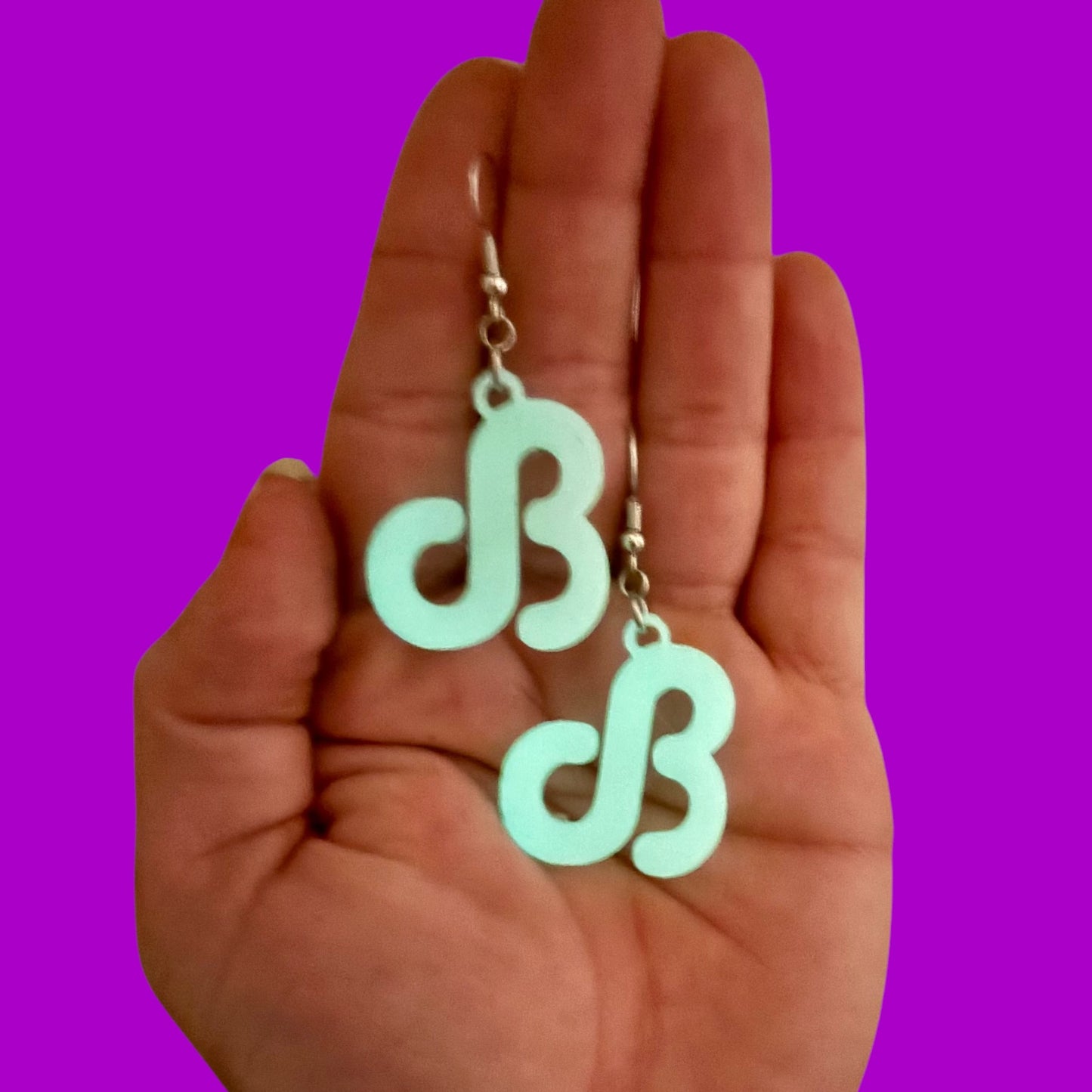 Small 3d printed DB glow in the dark earrings