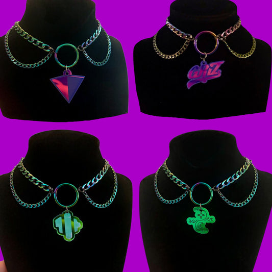 Customizable violet holographic stainless steel choker
