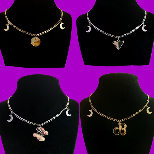Custom stainless steel & acrylic moon necklaces