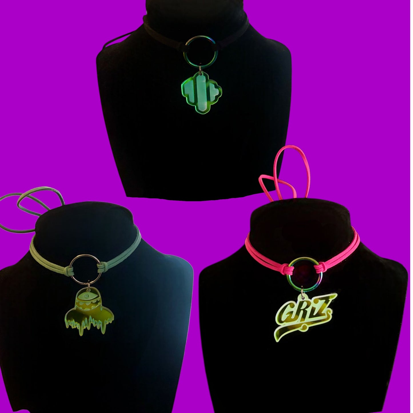 Custom iridescent acrylic charm choker