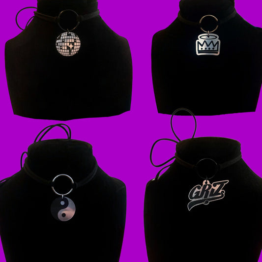 Custom steel & black acrylic charm choker