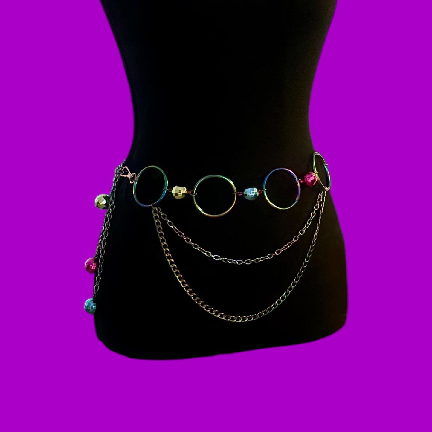 Rainbow holographic disco ball belt