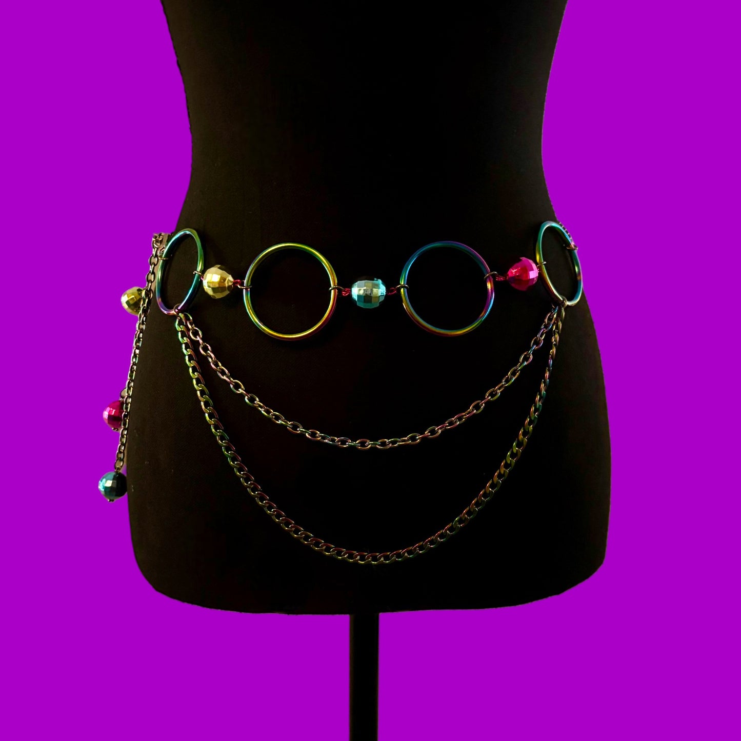 Rainbow holographic disco ball belt