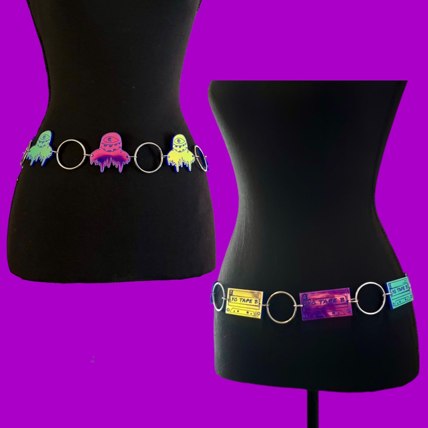 Custom violet holographic metal ring belt