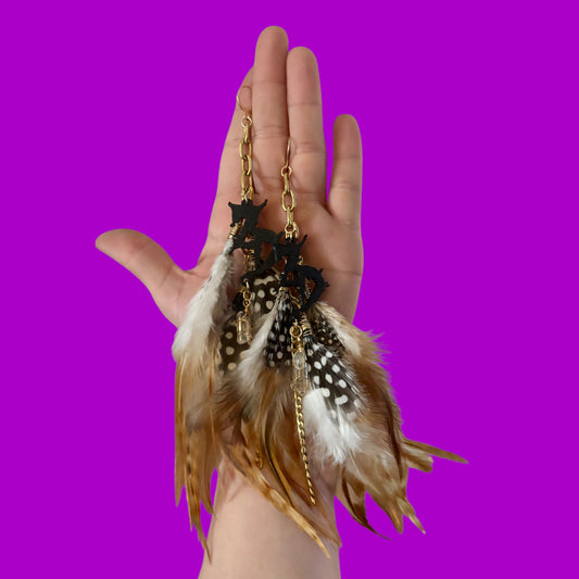 Customizable charm feather crystal chain link earrings.
