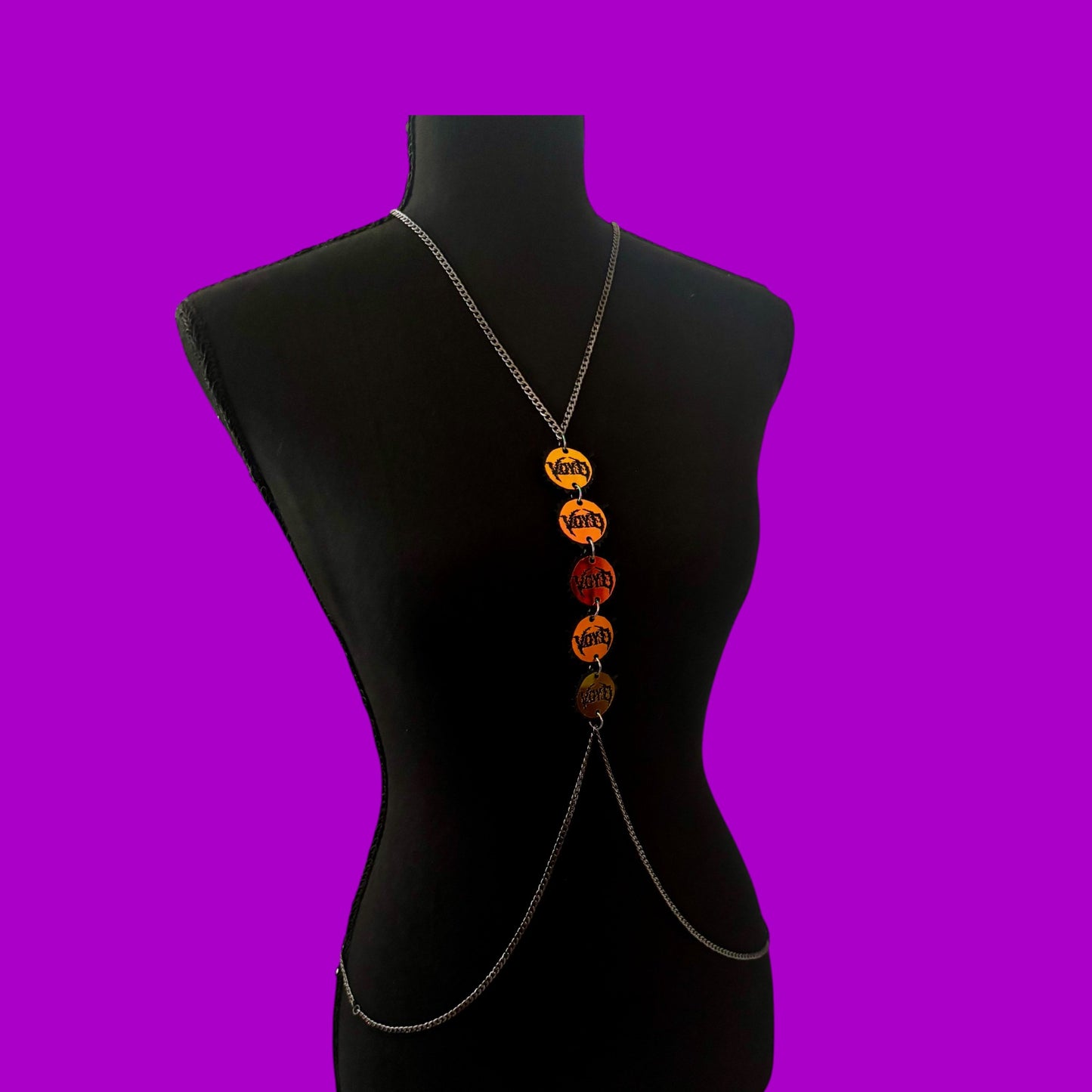 Custom midnight holographic charm & stainless steel body chains