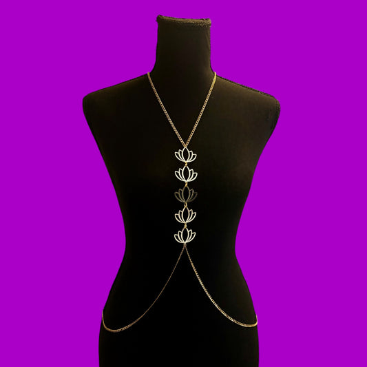 Gold stainless steel lotus flower body chain