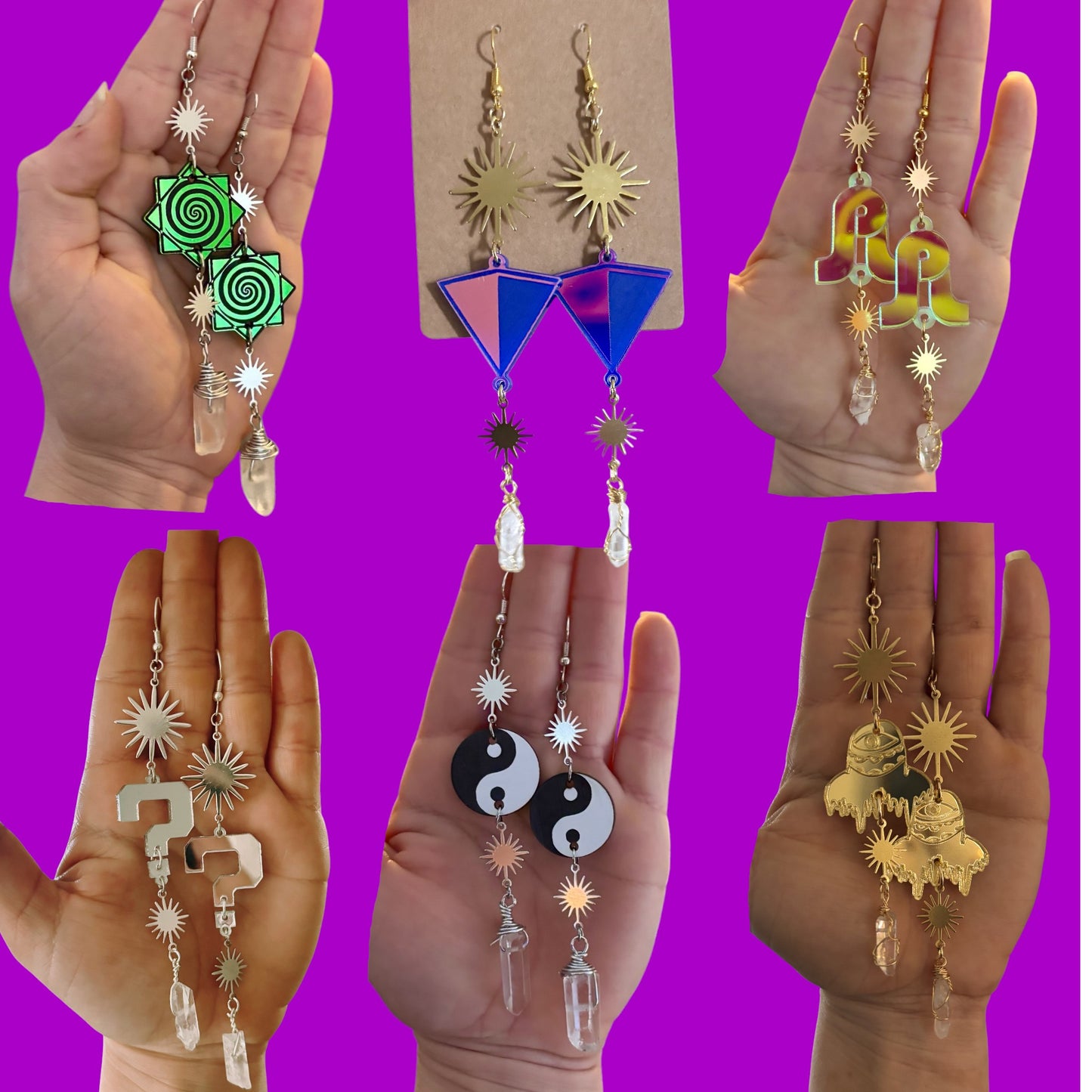 Custom acrylic sparkle crystal dangle artist earrings