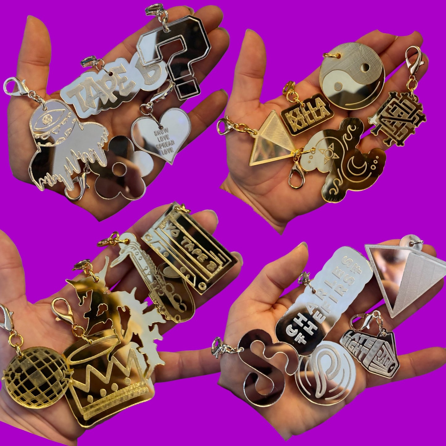 Customizable mirror acrylic clip on charms