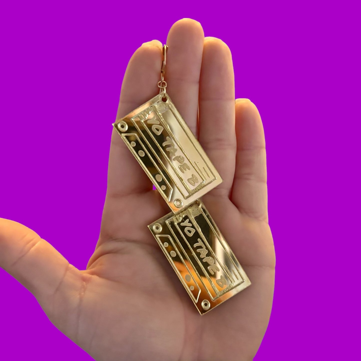Gold mirror small Tape acrylic earrings