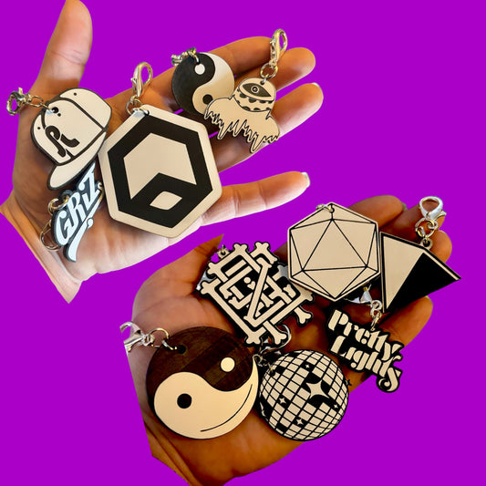 Custom black & white acrylic clip on charms