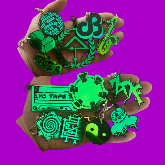 Customizable teal/pine/blue holographic acrylic edm hat or clip on charms