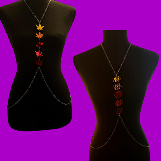 Custom midnight holographic charm & stainless steel body chains