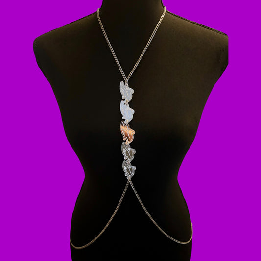 Custom silver mirror acrylic charm & stainless steel body chains