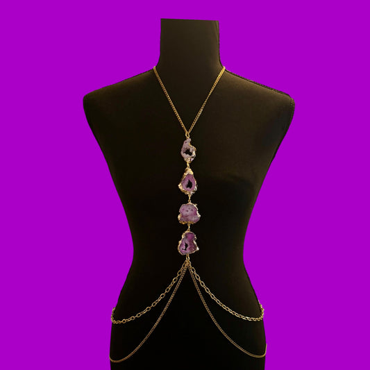 Gold stainless steel crystal body chain