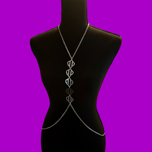 Custom steel & black acrylic charm stainless steel body chains