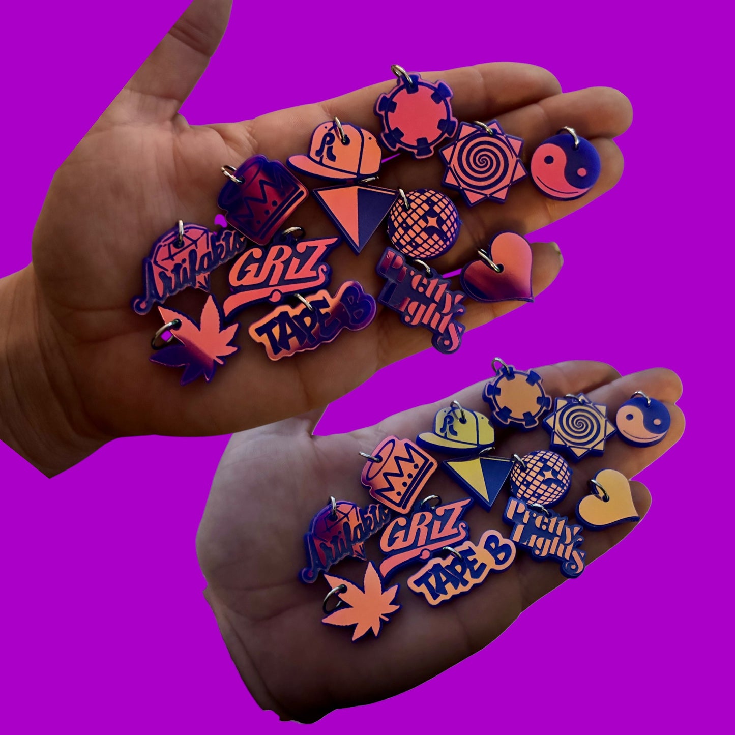 custom violet holographic mini acrylic festival kandi charms!