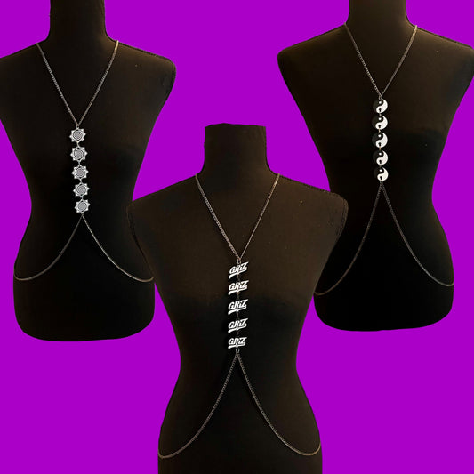Custom black and white acrylic charm stainless steel body chains