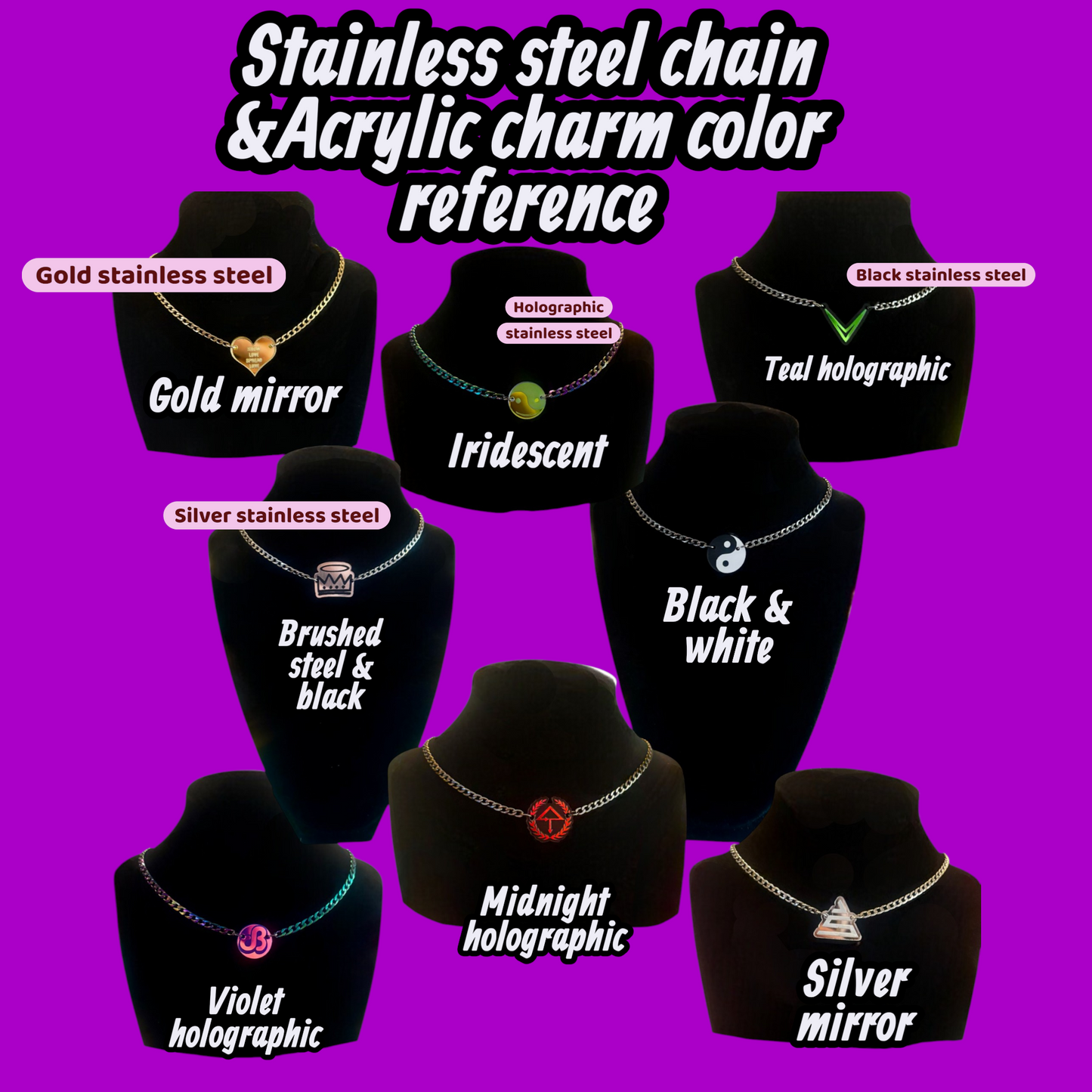 Custom stainless steel & acrylic necklace (top necklace only from necklace stacks)