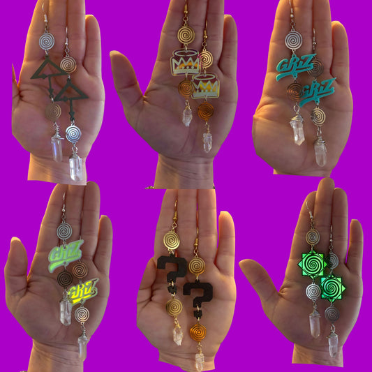 Custom 3d print/Acrylic Charm Swirl Crystal earrings
