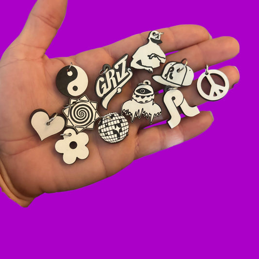custom black and white mini acrylic festival kandi charms!