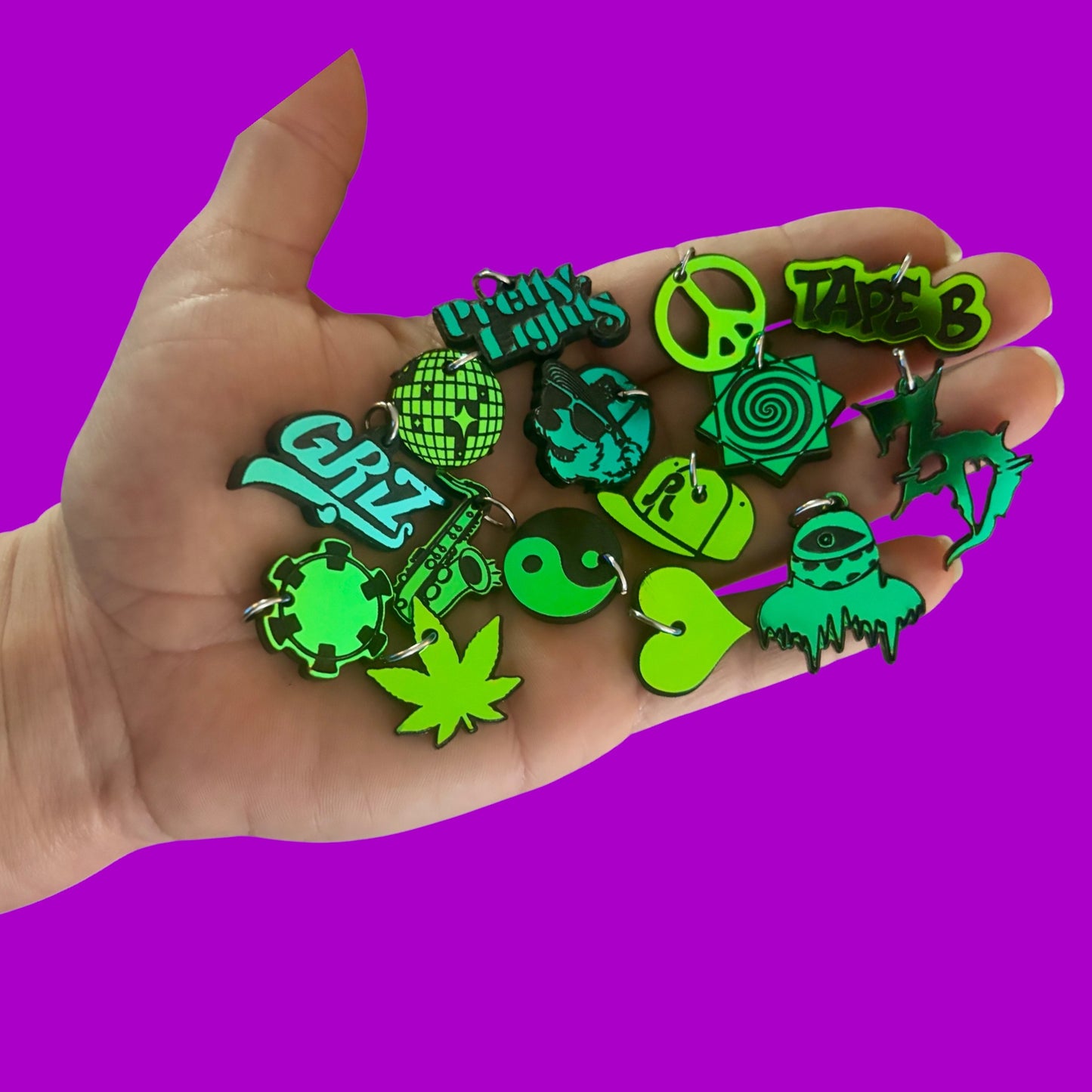 custom teal holographic mini acrylic festival kandi charms!