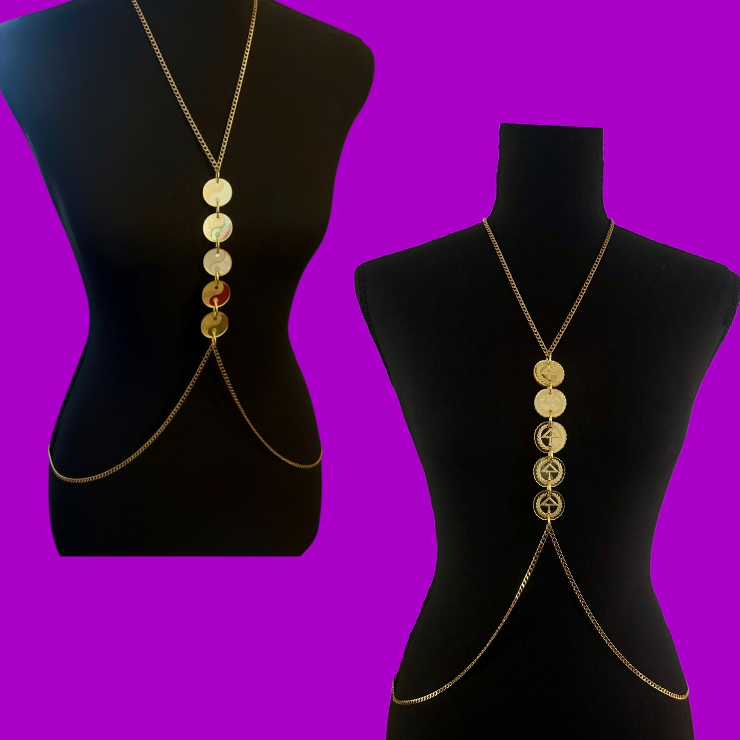 Custom gold mirror acrylic charm & stainless steel body chains