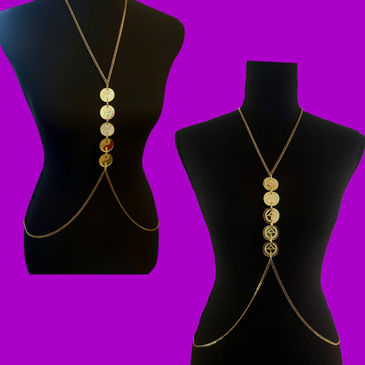 Custom gold mirror acrylic charm & stainless steel body chains