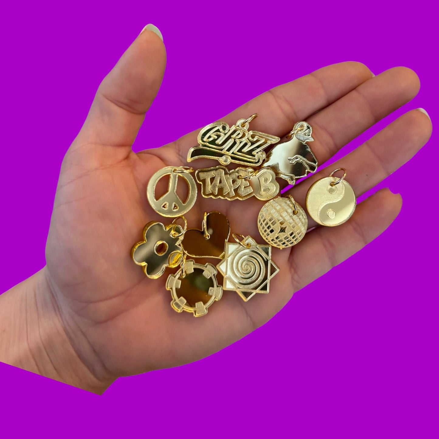 custom gold mirror mini acrylic festival kandi charms!