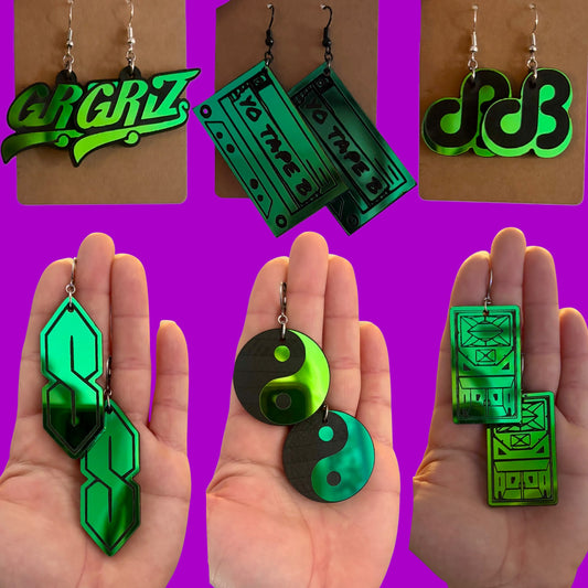 Customizable teal/pine/blue holographic acrylic earrings