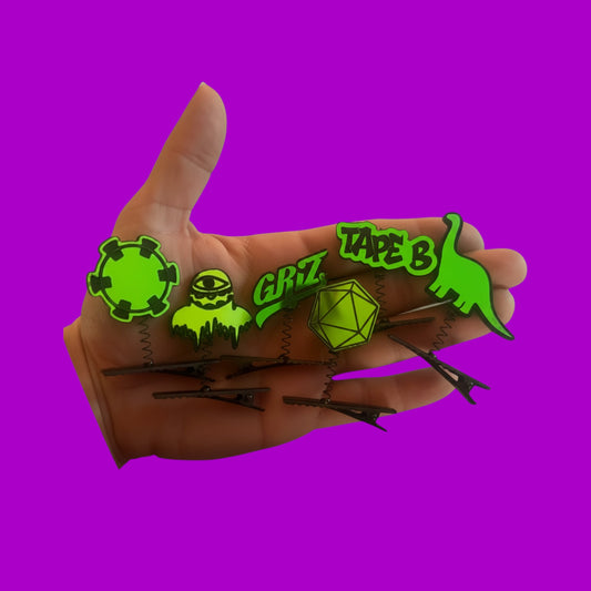 Custom teal/pine/blue holographic acrylic festival sprouts