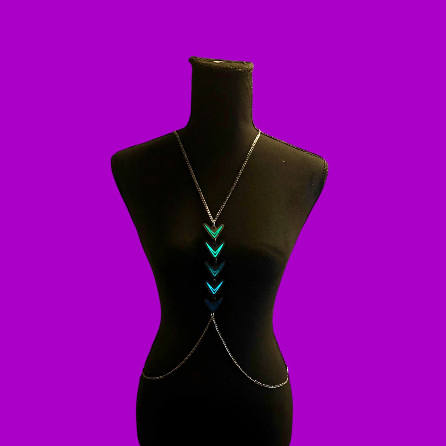 Custom teal/pine/blue holographic stainless steel body chains