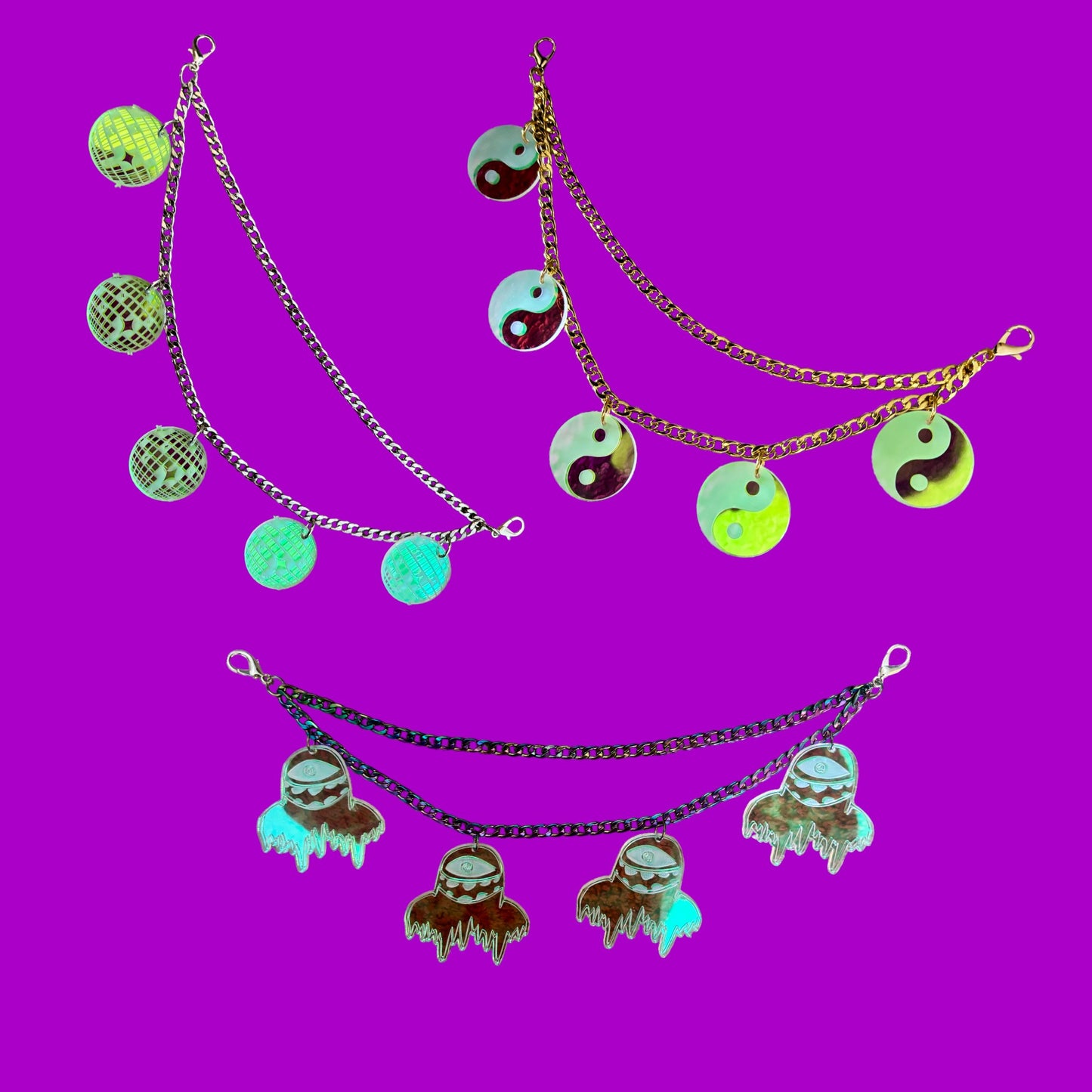 Custom iridescent acrylic & stainless steel chain