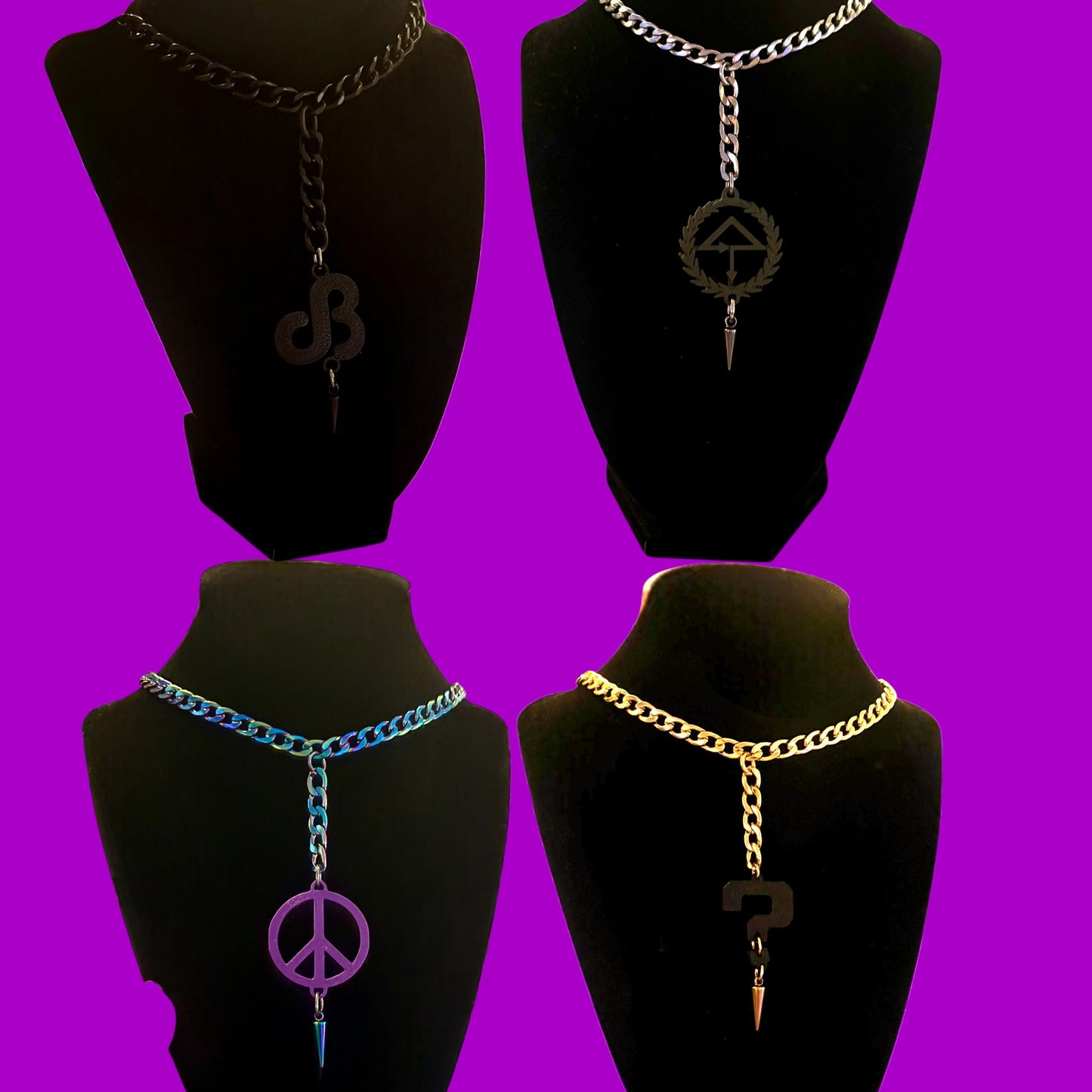 Custom studded stainless steel chain link necklace-3d printed charms