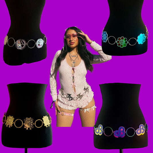 Customizable acrylic steel ring belts-mirror, holographic, black and white, brushed steel, and iridescent
