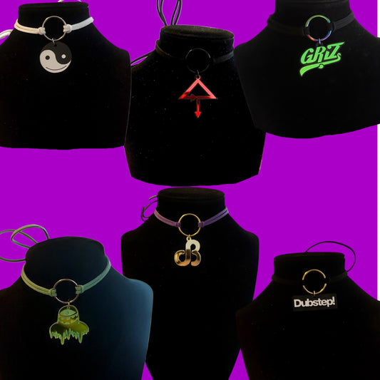 Custom Acrylic & Suede Cord O-Ring Tie Back Festival Chokers
