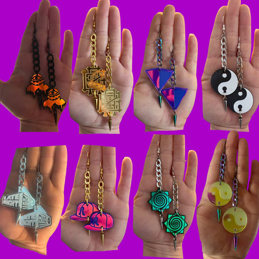 Custom stainless steel studded chain link earrings-Acrylic Charms