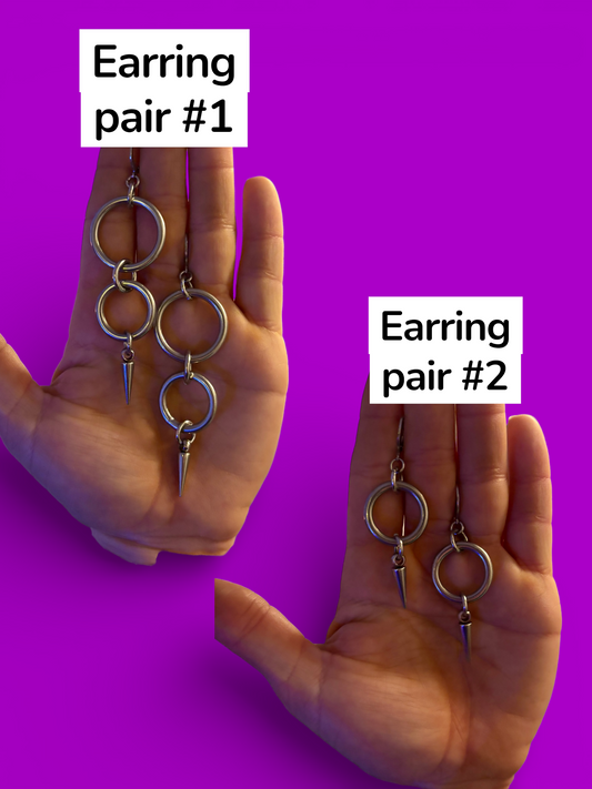 Studded stainless steel o ring earring set