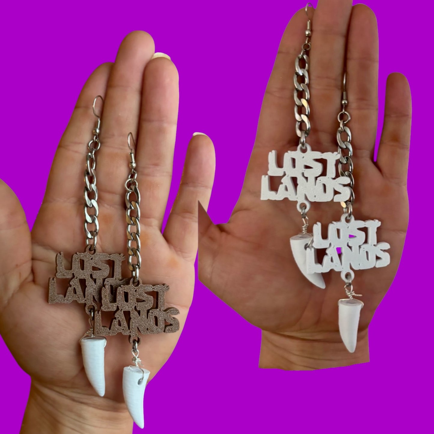 Customizable LL inspired dino tooth chain link earrings