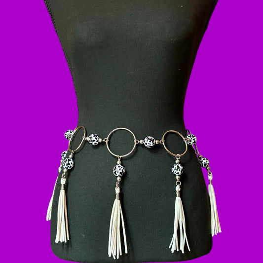 Customizable Cow print Beaded Tassel Belt!
