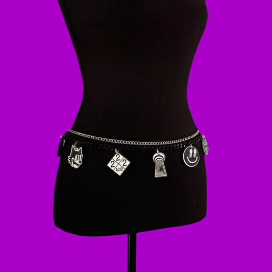 G Jones inspired multi logo chain belt