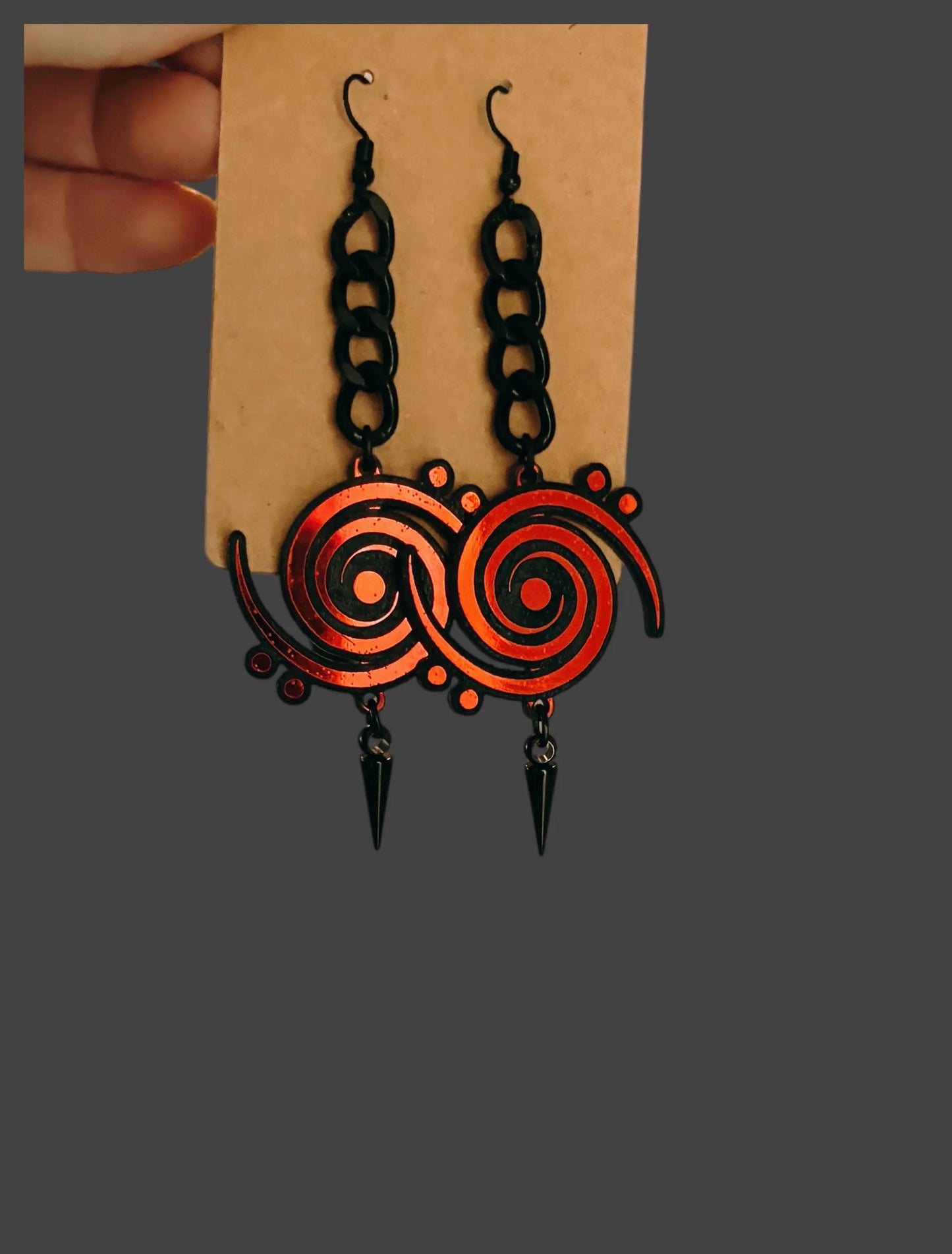 customizable black and midnight holographic studded chain link earrings